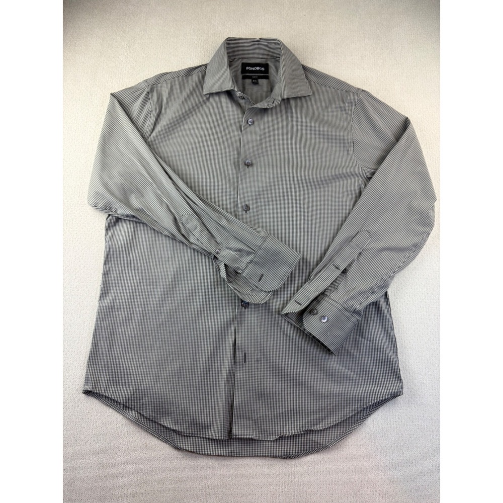Bonobos Slim Fit Dress Shirt Black White Micro Gingham 15.5 33 Long Sleeve
